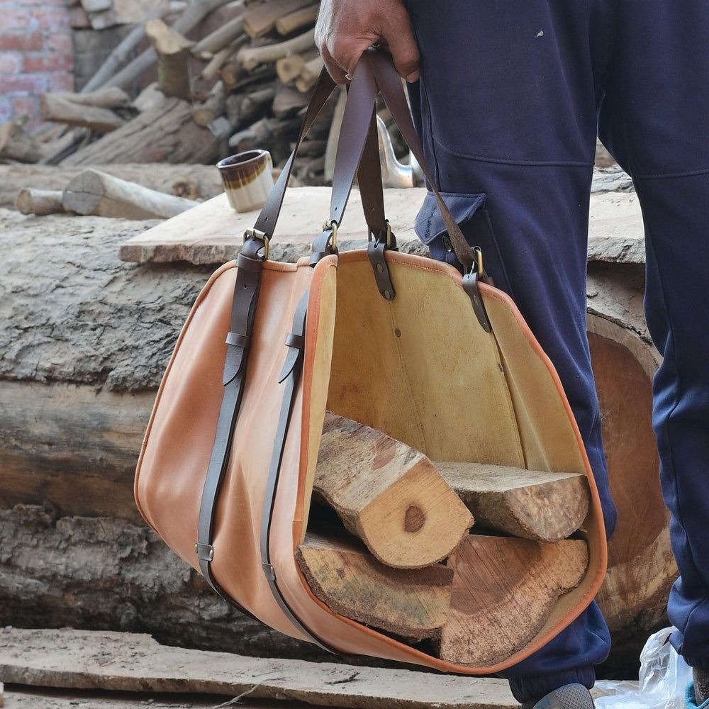 Handmade Leather Firewood Log Carrier – EenaCrafts
